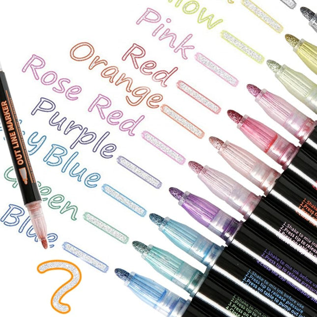 12 Colors Metallic Outline Markers Set - wnkrs