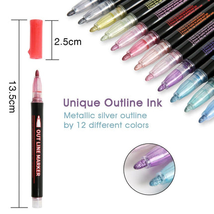 12 Colors Metallic Outline Markers Set - wnkrs