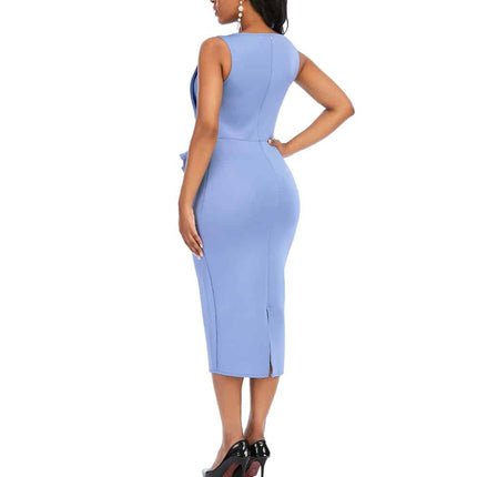 Women's Blue Sleeveless Midi Dress - Wnkrs