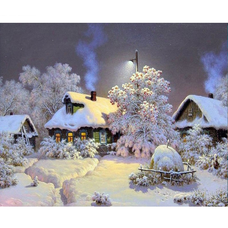 DIY Snowy Countryside Painting by Numbers