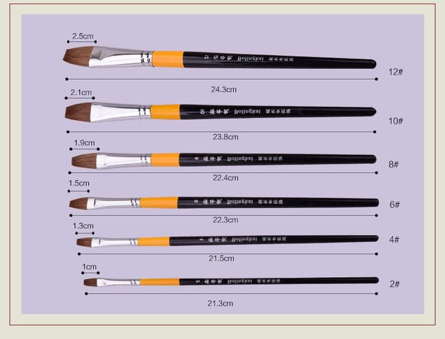 Weasel Hair Flat Brush 6 Pcs Set - wnkrs
