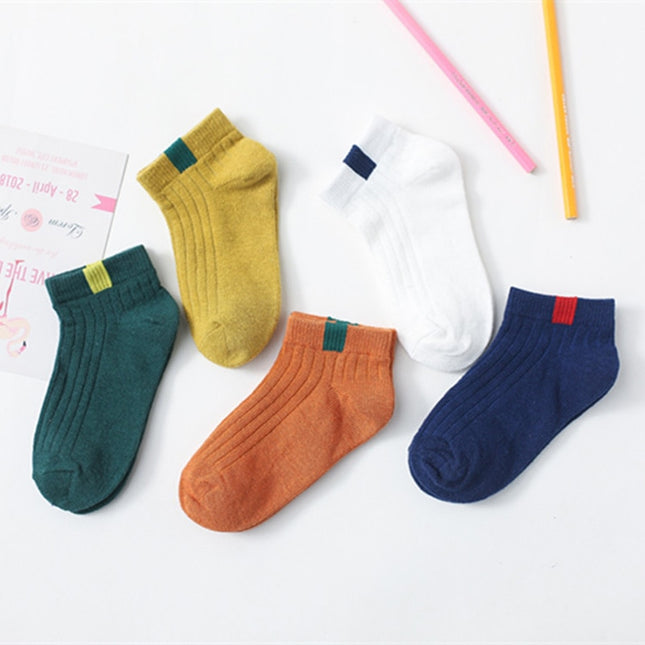 Kid's Solid Color Cotton Socks 5 Pairs Set