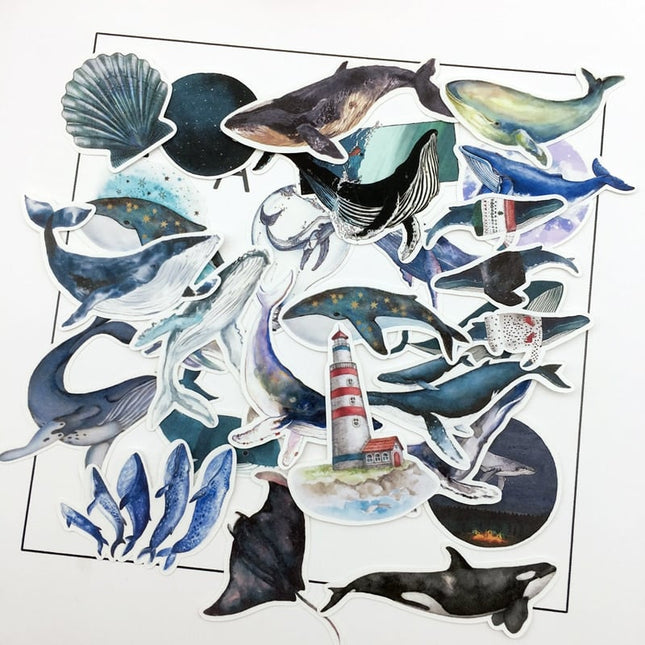 Watercolor Sea Whale Sticker Set 28 Pcs - wnkrs