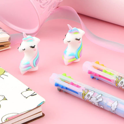6 Colors Cute Unicorn Cartoon Ballpoint Pen Set 2 Pcs - wnkrs