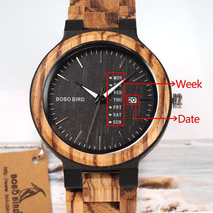 Men's Wooden Quartz Watch with Week Display - wnkrs