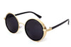 Montura dorada y lentes grises.