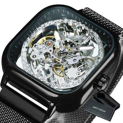 Men's Carved Hollow Mechanical Watch with Magnet Strap - wnkrs