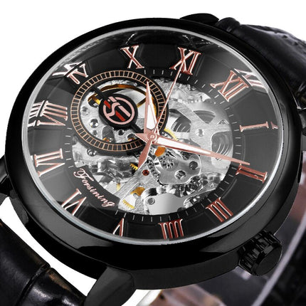 3D Leather Mechanical Automatic Skeleton Watches for Men - wnkrs