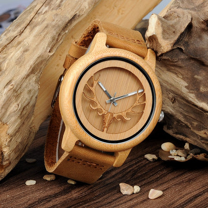 Deer Design Bamboo Wood Genuine Leather Unisex Watches - wnkrs