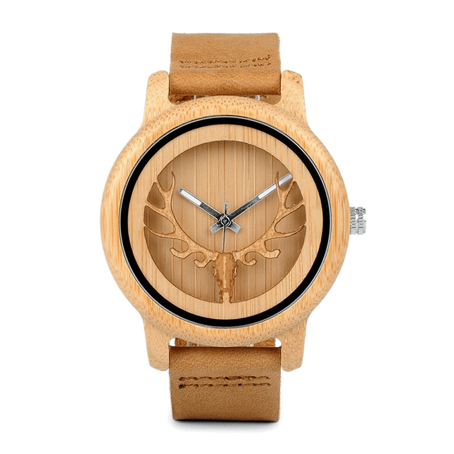 Deer Design Bamboo Wood Genuine Leather Unisex Watches - wnkrs