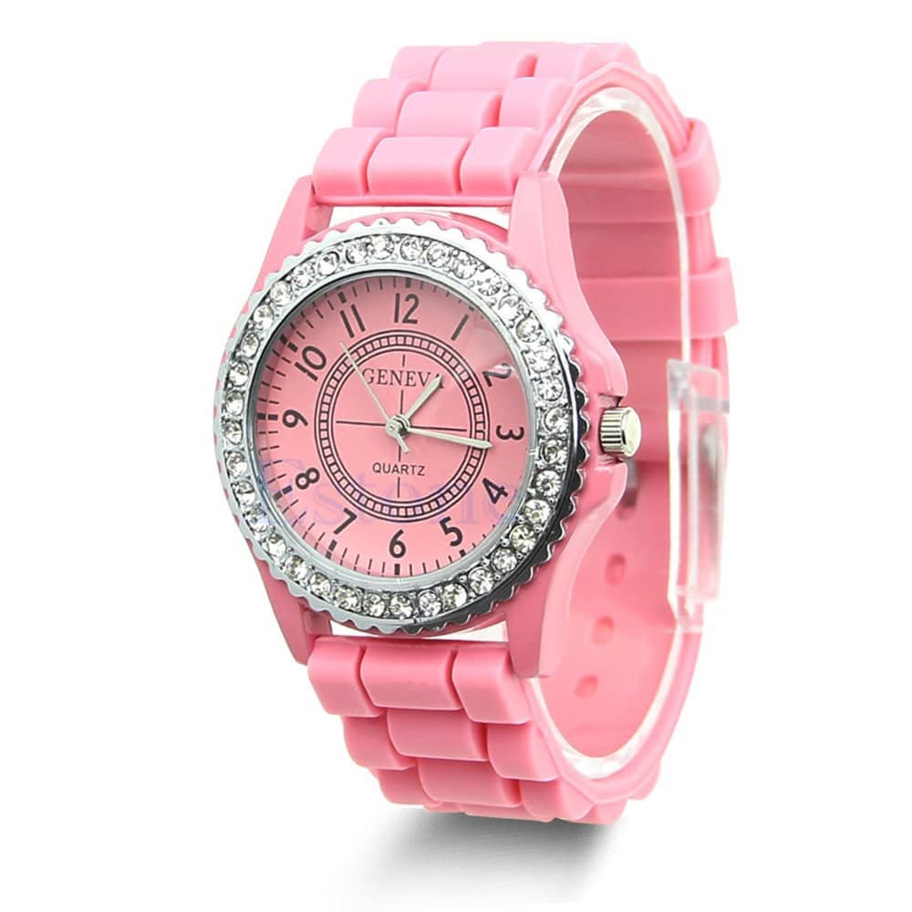Silicone-Strap Watch with Sparkling Bezel