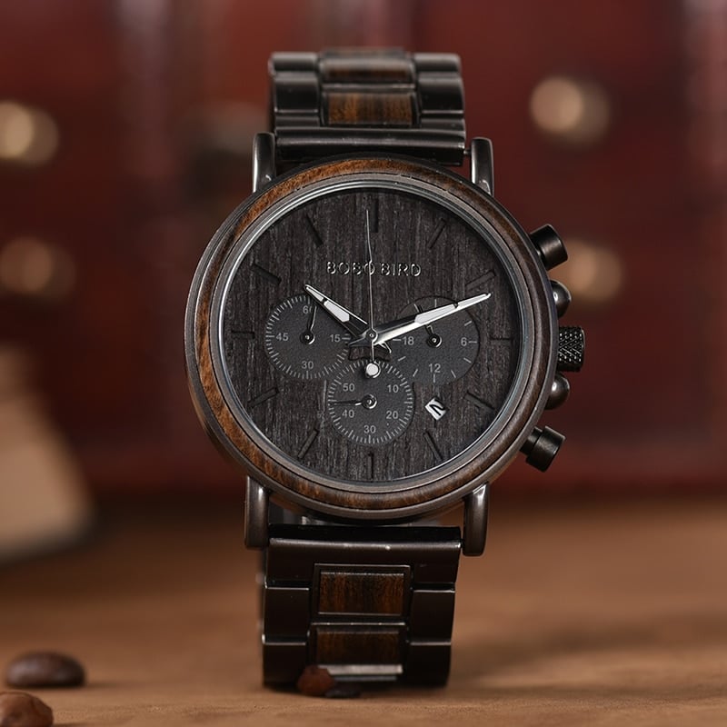 Wood-Look Detail Quartz Bracelet Watch