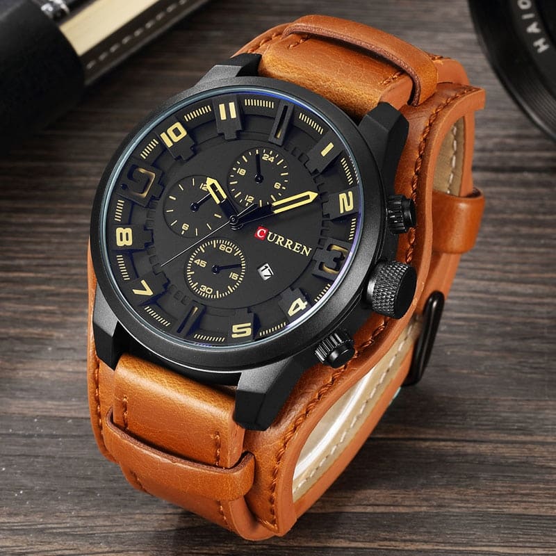 Men's 48mm Quartz Leather-Strap Watch