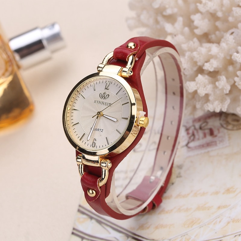 Women's Stylish Wristwatch with Thin Leather Band