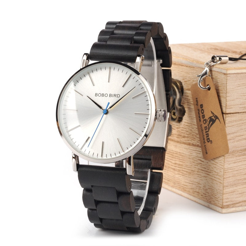Plain-Dial Wood-Listed Bracelet Watch, Two Tones