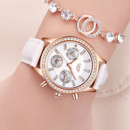 Casual  Women's Wristwatches with Rhinestone Decor and Leather Strap - wnkrs
