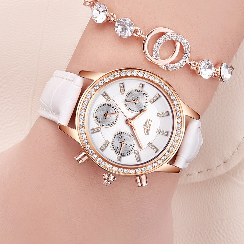 Casual  Women's Wristwatches with Rhinestone Decor and Leather Strap