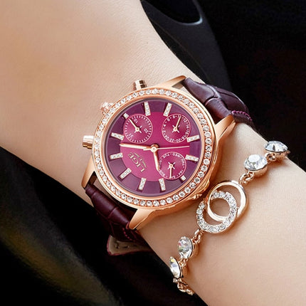 Casual  Women's Wristwatches with Rhinestone Decor and Leather Strap - wnkrs