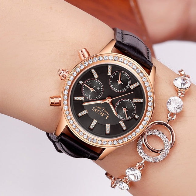 Casual  Women's Wristwatches with Rhinestone Decor and Leather Strap - wnkrs