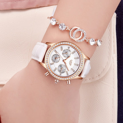Casual  Women's Wristwatches with Rhinestone Decor and Leather Strap - wnkrs