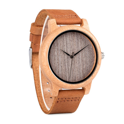 Round Bamboo Wood Watches With Leather Band - wnkrs