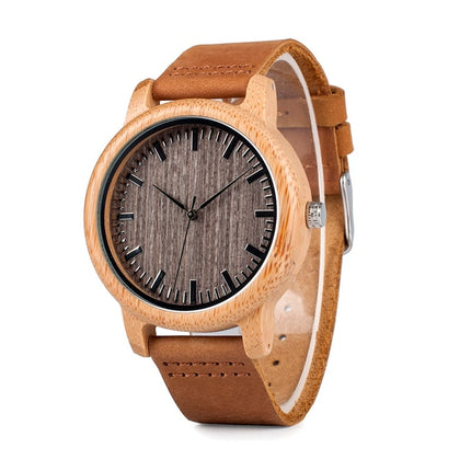 Round Bamboo Wood Watches With Leather Band - wnkrs