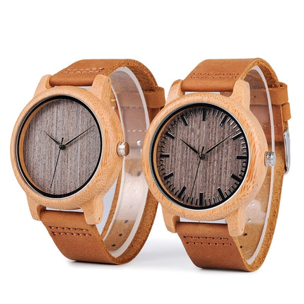 Round Bamboo Wood Watches With Leather Band - wnkrs