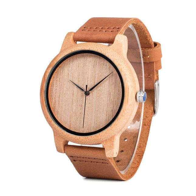 Round Bamboo Wood Watches With Leather Band - wnkrs