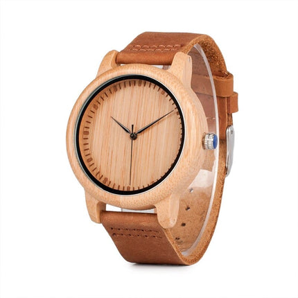 Round Bamboo Wood Watches With Leather Band - wnkrs