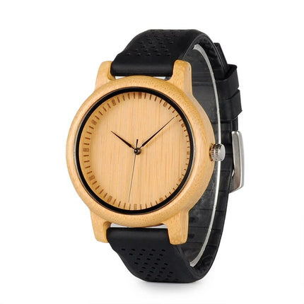 Round Bamboo Wood Watches With Leather Band - wnkrs