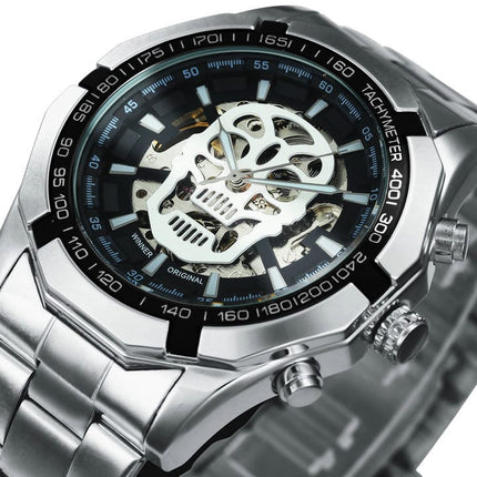 Stainless Steel Mechanical Wristwatches for Men with Skull Design - wnkrs