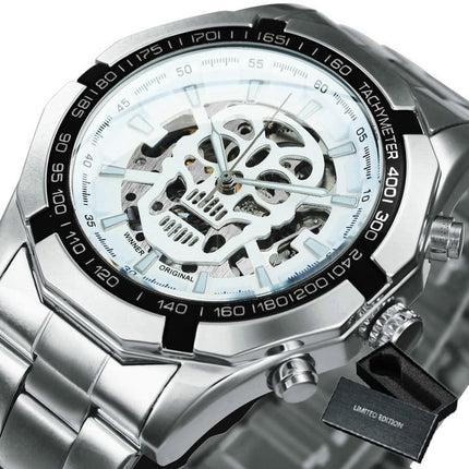 Stainless Steel Mechanical Wristwatches for Men with Skull Design - wnkrs