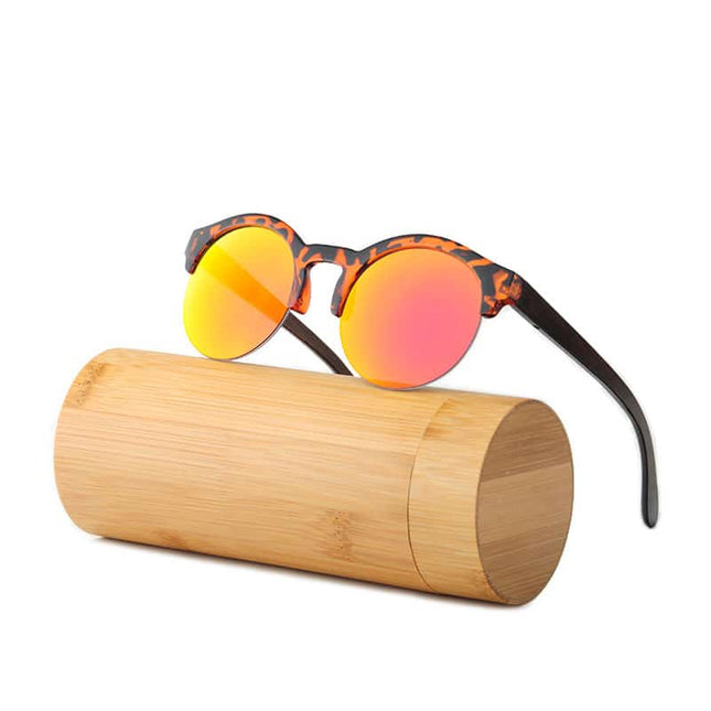Half Frame Round Bamboo Sunglasses - wnkrs