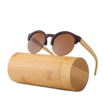 Half Frame Round Bamboo Sunglasses - wnkrs
