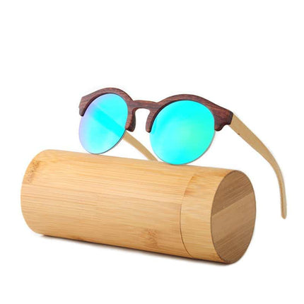 Half Frame Round Bamboo Sunglasses - wnkrs
