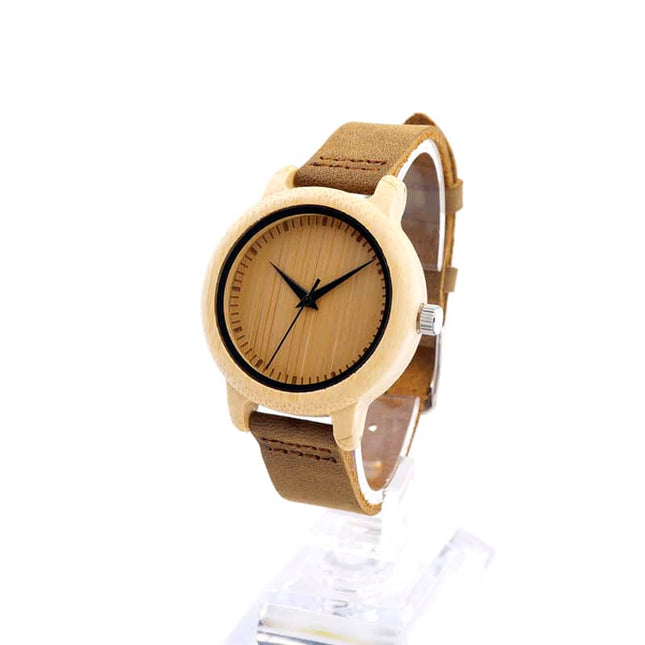 Women's Bamboo Watch with No Numbers Dial - wnkrs