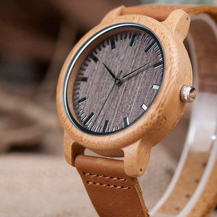 Elegant Genuine Leather Bamboo Wood Men's Watches - wnkrs