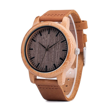 Elegant Genuine Leather Bamboo Wood Men's Watches - wnkrs
