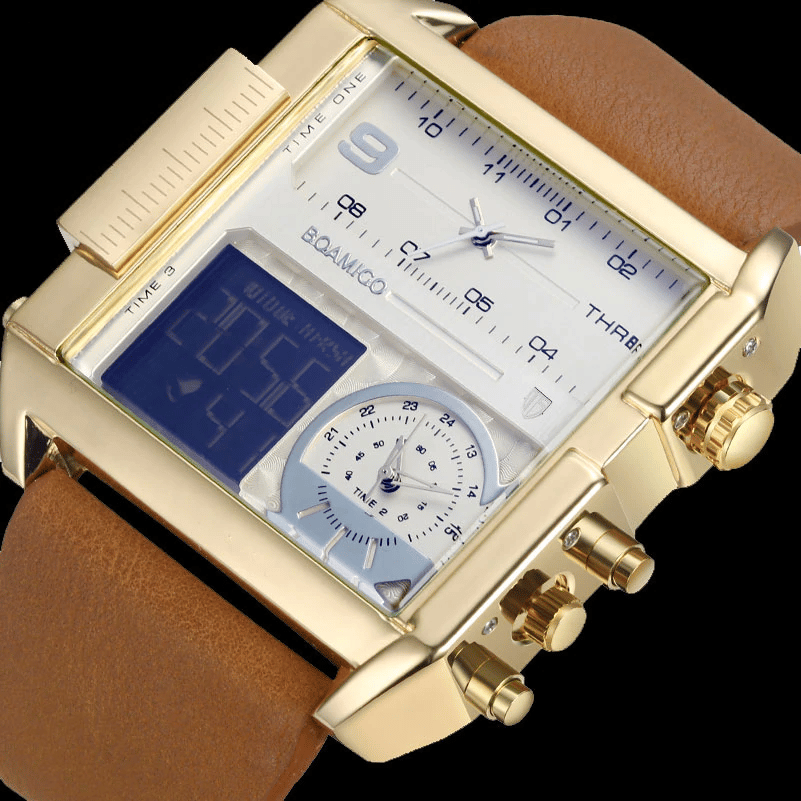 Luxurious Dual Display Watches for Men with Leather Strap