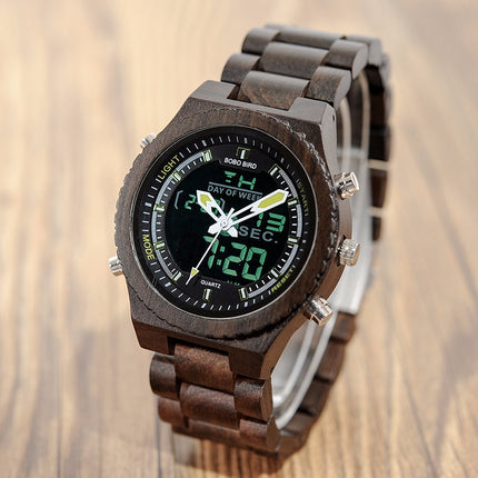 Men's Wood Digital Night Vision Wristwatch - wnkrs