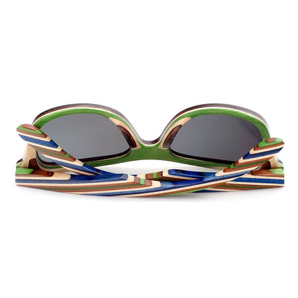 Men's Vintage Wooden Sunglasses with Colorful Striped Pattern and Wooden Case - wnkrs