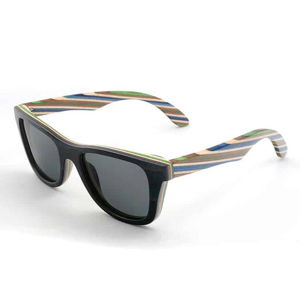 Men's Vintage Wooden Sunglasses with Colorful Striped Pattern and Wooden Case - wnkrs