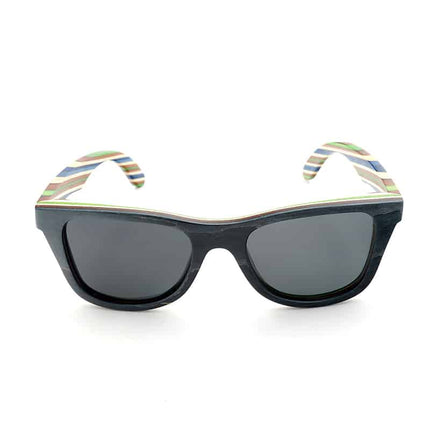 Men's Vintage Wooden Sunglasses with Colorful Striped Pattern and Wooden Case - wnkrs