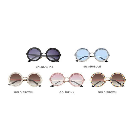 Women's Rhinestone Decorated Round Sunglasses - wnkrs