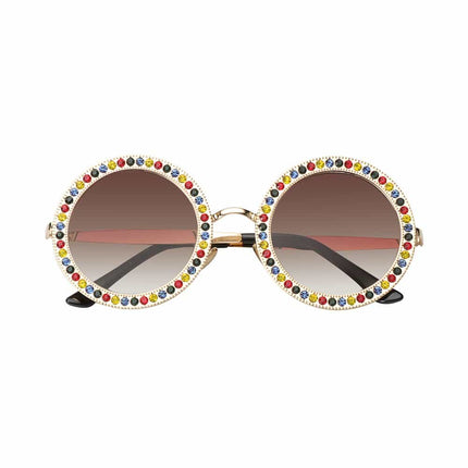 Women's Rhinestone Decorated Round Sunglasses - wnkrs