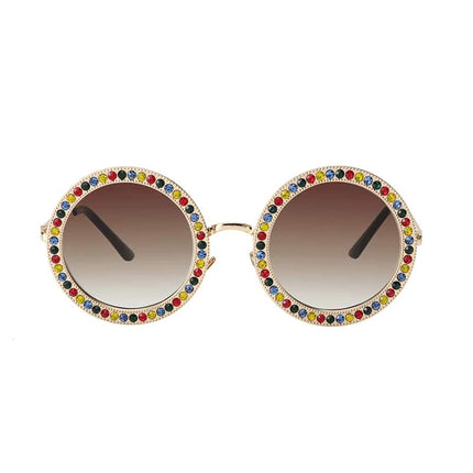 Women's Rhinestone Decorated Round Sunglasses - wnkrs