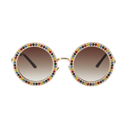 Women's Rhinestone Decorated Round Sunglasses - wnkrs