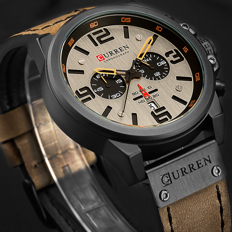 Quartz Wristwatches for Men with Leather Strap