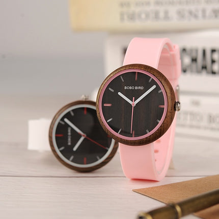 Women's Wooden Dial Sports Watch with Silicone Strap - wnkrs