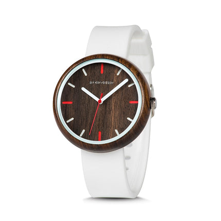 Women's Wooden Dial Sports Watch with Silicone Strap - wnkrs